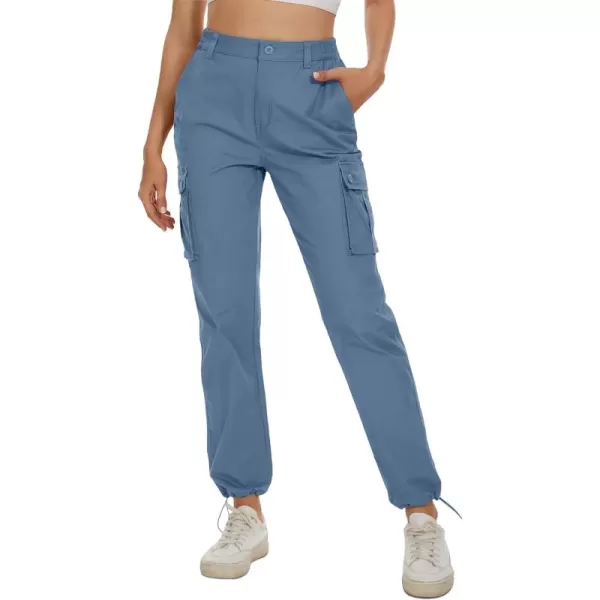 MAGCOMSEN Womens Cargo Pants 6 Pockets Cotton Work Pants Casual Stylish Elastic Waistband Military Trousers