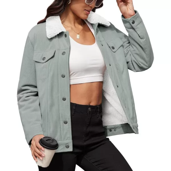 MAGCOMSEN Women's Corduroy Jacket Sherpa Fleece Lined Coat Button Up Warm Casual Heavyweight Trucker Jacket with Pockets