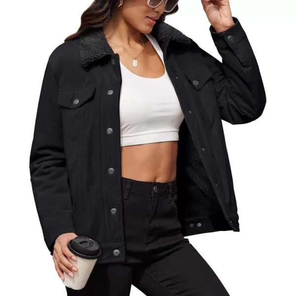 MAGCOMSEN Women's Corduroy Jacket Sherpa Fleece Lined Coat Button Up Warm Casual Heavyweight Trucker Jacket with Pockets