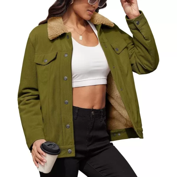 MAGCOMSEN Women's Corduroy Jacket Sherpa Fleece Lined Coat Button Up Warm Casual Heavyweight Trucker Jacket with Pockets