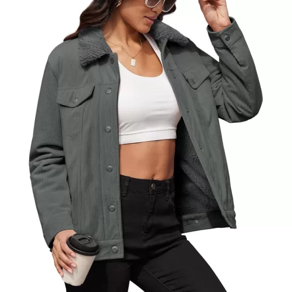 MAGCOMSEN Women's Corduroy Jacket Sherpa Fleece Lined Coat Button Up Warm Casual Heavyweight Trucker Jacket with Pockets