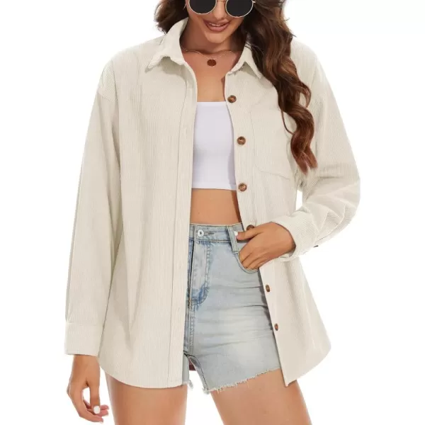 MAGCOMSEN Womens Corduroy Shacket Long Sleeve Button Down Shirt Spring Casual Jacket Bust Pocket Loose Fit Blouse Tops