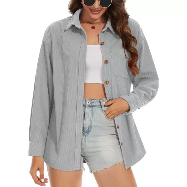 MAGCOMSEN Womens Corduroy Shacket Long Sleeve Button Down Shirt Spring Casual Jacket Bust Pocket Loose Fit Blouse Tops