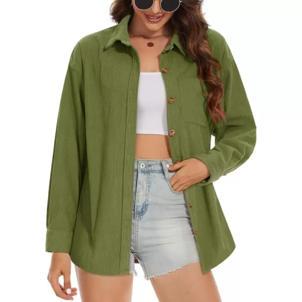 MAGCOMSEN Womens Corduroy Shacket Long Sleeve Button Down Shirt Spring Casual Jacket Bust Pocket Loose Fit Blouse Tops