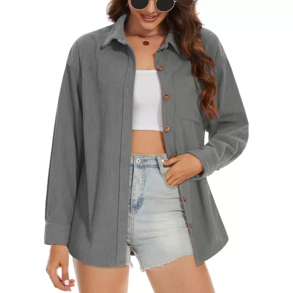 MAGCOMSEN Womens Corduroy Shacket Long Sleeve Button Down Shirt Spring Casual Jacket Bust Pocket Loose Fit Blouse Tops