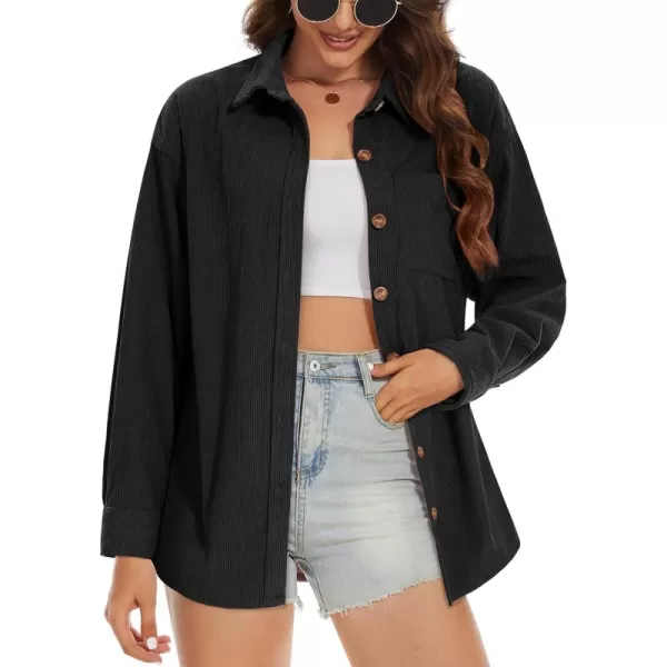 MAGCOMSEN Womens Corduroy Shacket Long Sleeve Button Down Shirt Spring Casual Jacket Bust Pocket Loose Fit Blouse Tops