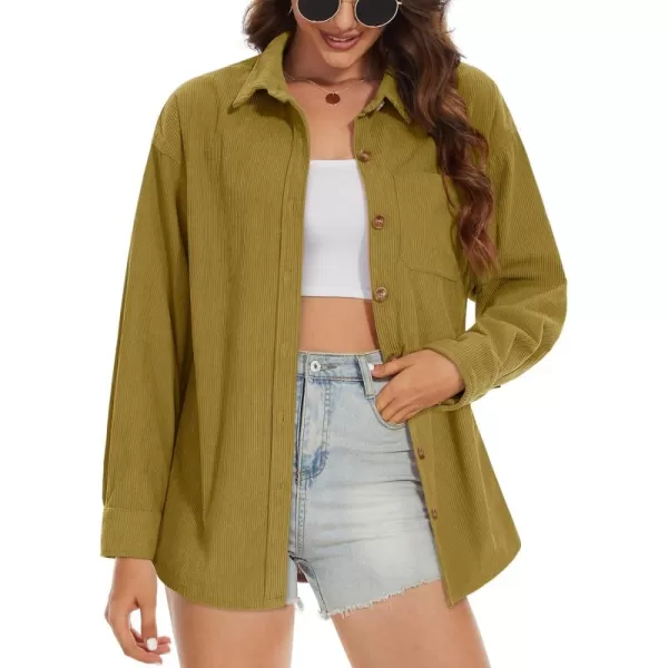 MAGCOMSEN Womens Corduroy Shacket Long Sleeve Button Down Shirt Spring Casual Jacket Bust Pocket Loose Fit Blouse Tops