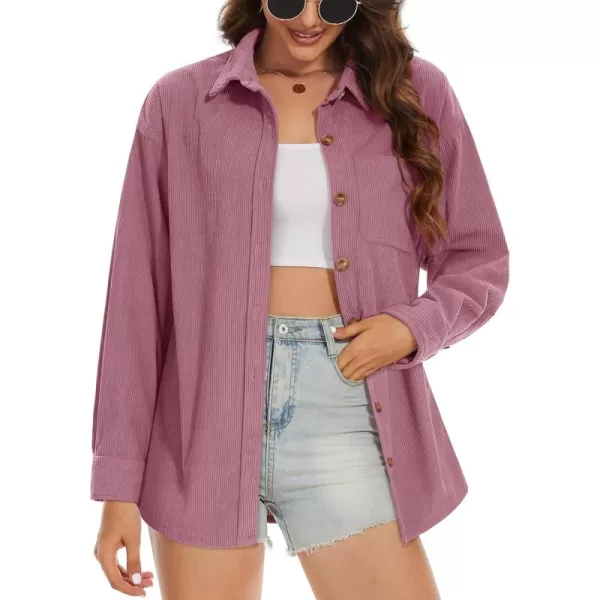 MAGCOMSEN Womens Corduroy Shacket Long Sleeve Button Down Shirt Spring Casual Jacket Bust Pocket Loose Fit Blouse Tops