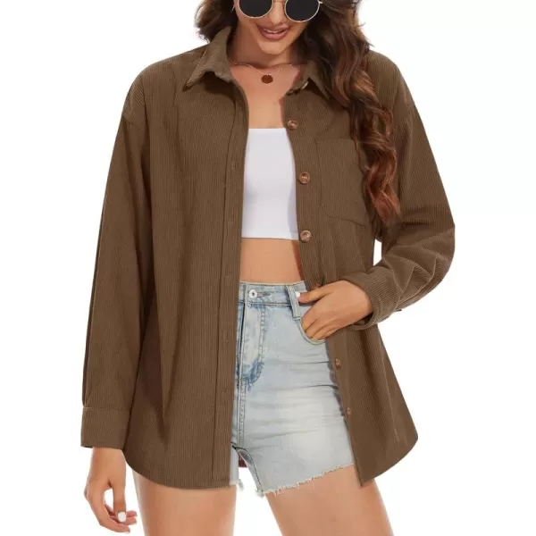 MAGCOMSEN Womens Corduroy Shacket Long Sleeve Button Down Shirt Spring Casual Jacket Bust Pocket Loose Fit Blouse Tops
