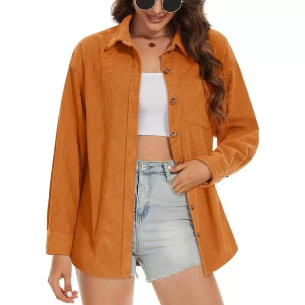 MAGCOMSEN Womens Corduroy Shacket Long Sleeve Button Down Shirt Spring Casual Jacket Bust Pocket Loose Fit Blouse Tops