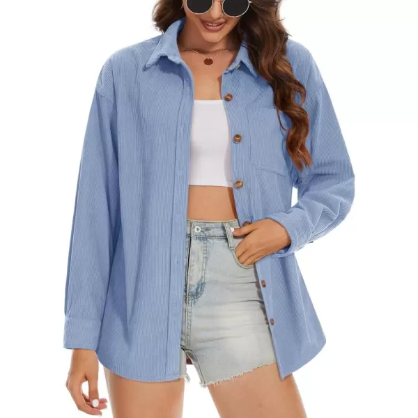 MAGCOMSEN Womens Corduroy Shacket Long Sleeve Button Down Shirt Spring Casual Jacket Bust Pocket Loose Fit Blouse Tops