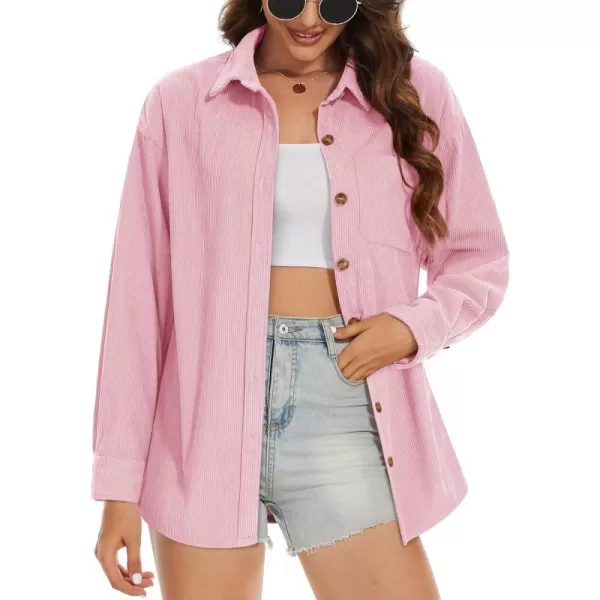 MAGCOMSEN Womens Corduroy Shacket Long Sleeve Button Down Shirt Spring Casual Jacket Bust Pocket Loose Fit Blouse Tops