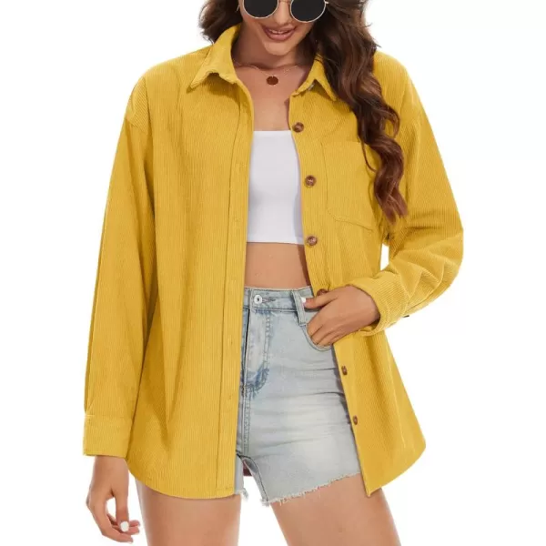 MAGCOMSEN Womens Corduroy Shacket Long Sleeve Button Down Shirt Spring Casual Jacket Bust Pocket Loose Fit Blouse Tops