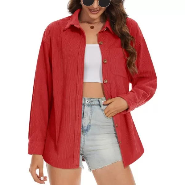 MAGCOMSEN Womens Corduroy Shacket Long Sleeve Button Down Shirt Spring Casual Jacket Bust Pocket Loose Fit Blouse Tops