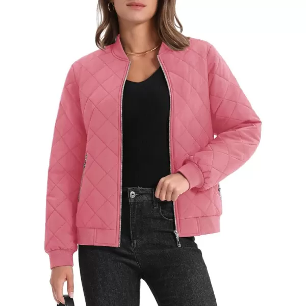 MAGCOMSEN Women's Diamond Quilted Jackets Lightweight Casual Bomber Jacket Warm Cotton Padded Coats with 2 Pockets