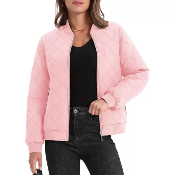 MAGCOMSEN Women's Diamond Quilted Jackets Lightweight Casual Bomber Jacket Warm Cotton Padded Coats with 2 Pockets