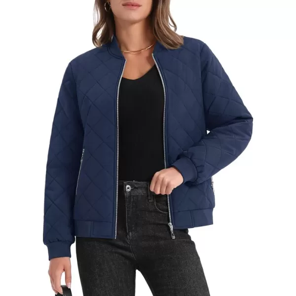 MAGCOMSEN Women's Diamond Quilted Jackets Lightweight Casual Bomber Jacket Warm Cotton Padded Coats with 2 Pockets