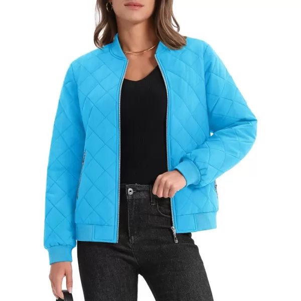 MAGCOMSEN Women's Diamond Quilted Jackets Lightweight Casual Bomber Jacket Warm Cotton Padded Coats with 2 Pockets