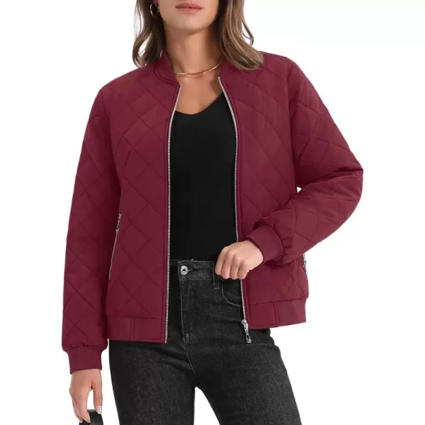 MAGCOMSEN Women's Diamond Quilted Jackets Lightweight Casual Bomber Jacket Warm Cotton Padded Coats with 2 Pockets