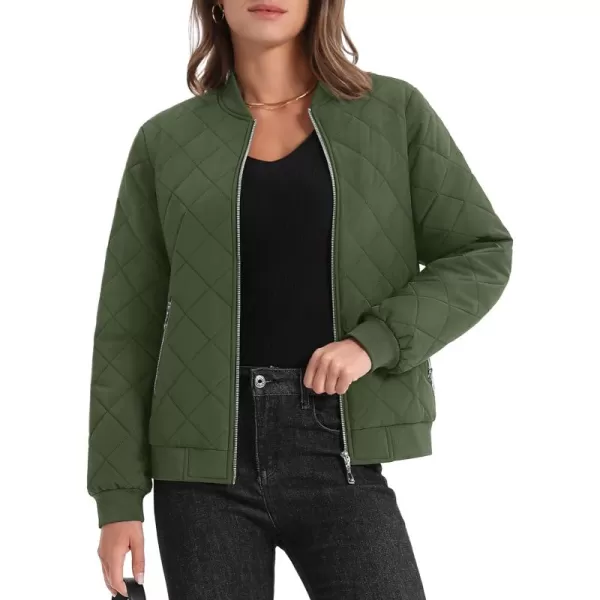 MAGCOMSEN Women's Diamond Quilted Jackets Lightweight Casual Bomber Jacket Warm Cotton Padded Coats with 2 Pockets