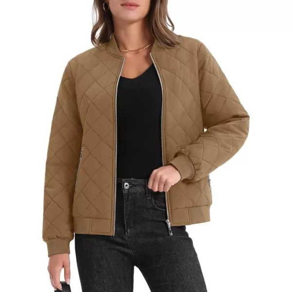 MAGCOMSEN Women's Diamond Quilted Jackets Lightweight Casual Bomber Jacket Warm Cotton Padded Coats with 2 Pockets