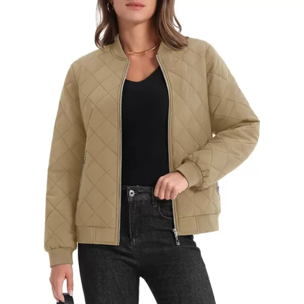 MAGCOMSEN Women's Diamond Quilted Jackets Lightweight Casual Bomber Jacket Warm Cotton Padded Coats with 2 Pockets