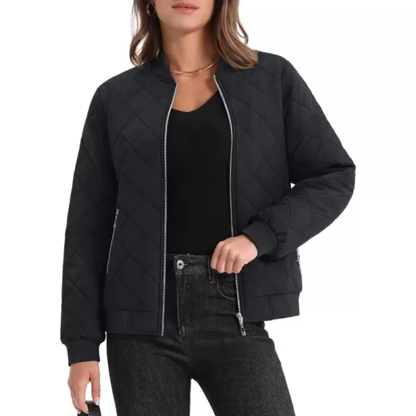 MAGCOMSEN Women's Diamond Quilted Jackets Lightweight Casual Bomber Jacket Warm Cotton Padded Coats with 2 Pockets