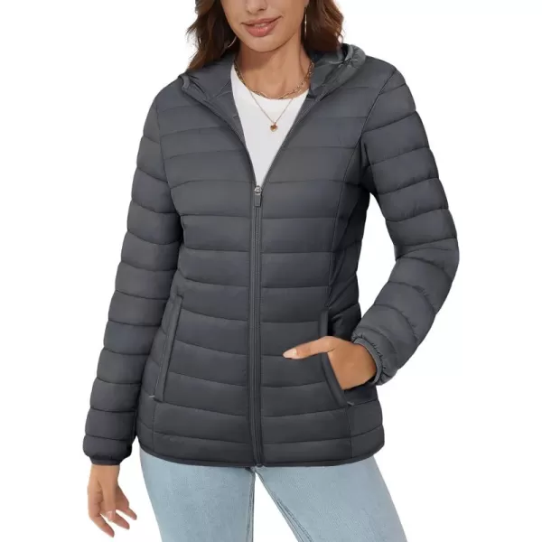 MAGCOMSEN Women's Hooded Puffer Jacket Lightweight Quilted Padded Coat 4 Pockets Zip-up Winter Warm Outerwear