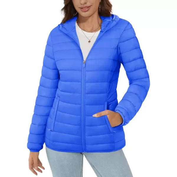 MAGCOMSEN Women's Hooded Puffer Jacket Lightweight Quilted Padded Coat 4 Pockets Zip-up Winter Warm Outerwear