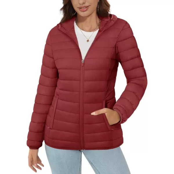 MAGCOMSEN Women's Hooded Puffer Jacket Lightweight Quilted Padded Coat 4 Pockets Zip-up Winter Warm Outerwear