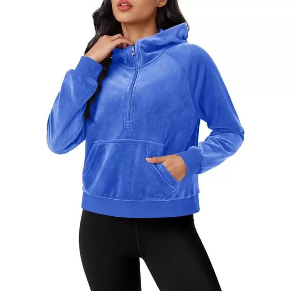 MAGCOMSEN Womens Hoodies Half-Zip Cropped Velour Sweatshirts Long Sleeve Fleece Pullover with Pocket Casual Outfits