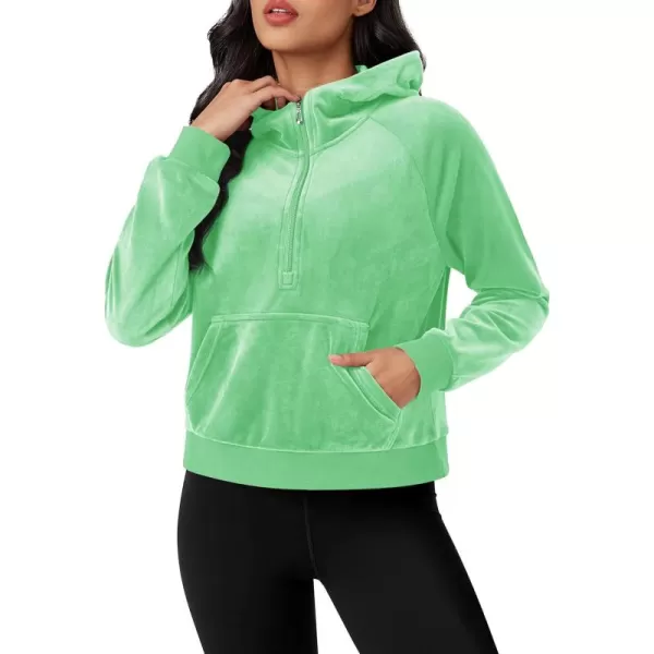 MAGCOMSEN Womens Hoodies Half-Zip Cropped Velour Sweatshirts Long Sleeve Fleece Pullover with Pocket Casual Outfits