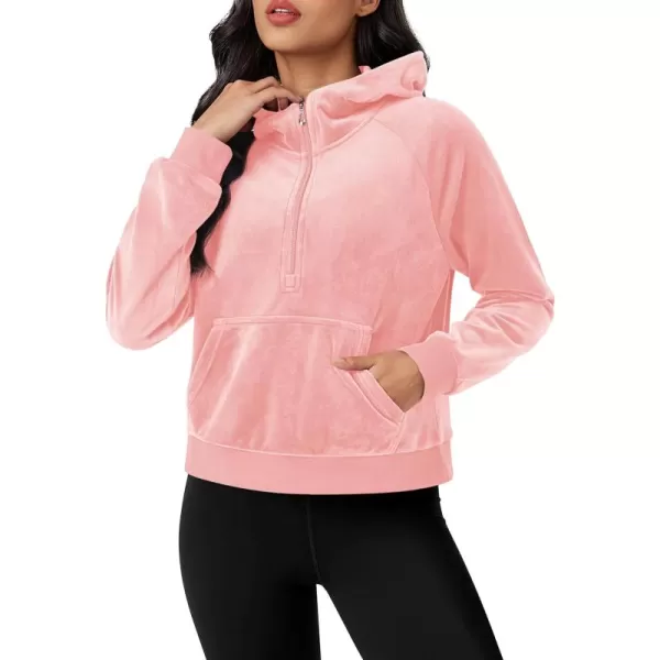 MAGCOMSEN Womens Hoodies Half-Zip Cropped Velour Sweatshirts Long Sleeve Fleece Pullover with Pocket Casual Outfits