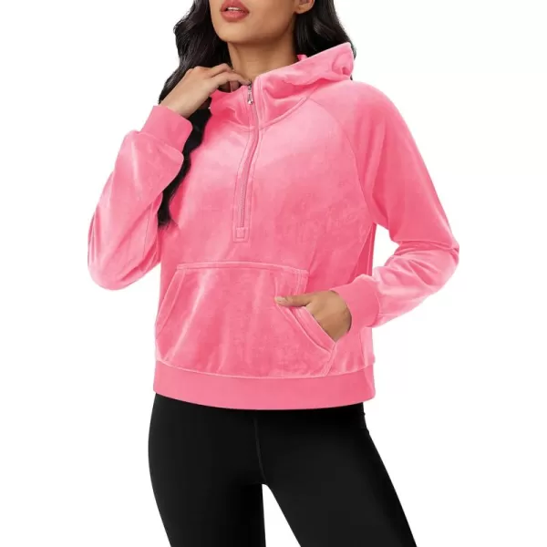 MAGCOMSEN Womens Hoodies Half-Zip Cropped Velour Sweatshirts Long Sleeve Fleece Pullover with Pocket Casual Outfits