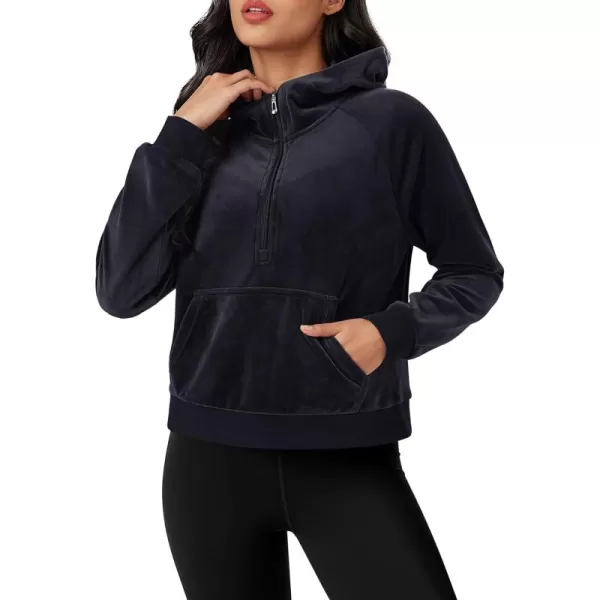 MAGCOMSEN Womens Hoodies Half-Zip Cropped Velour Sweatshirts Long Sleeve Fleece Pullover with Pocket Casual Outfits