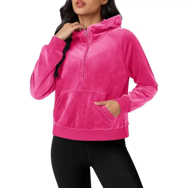 MAGCOMSEN Womens Hoodies Half-Zip Cropped Velour Sweatshirts Long Sleeve Fleece Pullover with Pocket Casual Outfits