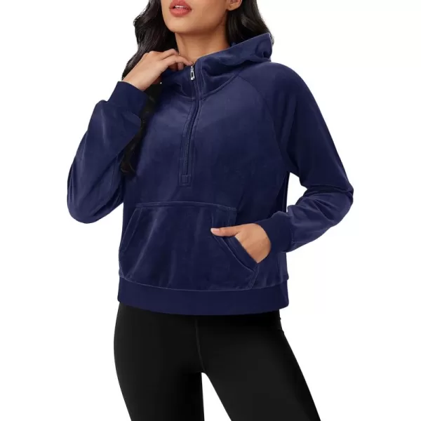 MAGCOMSEN Womens Hoodies Half-Zip Cropped Velour Sweatshirts Long Sleeve Fleece Pullover with Pocket Casual Outfits