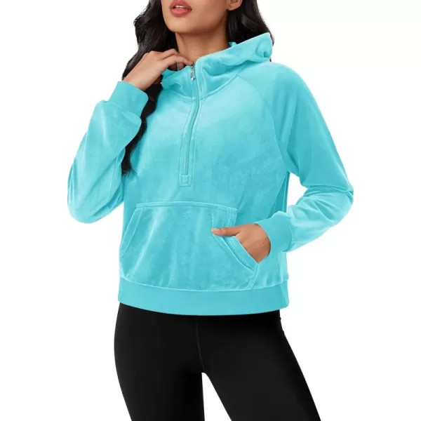MAGCOMSEN Womens Hoodies Half-Zip Cropped Velour Sweatshirts Long Sleeve Fleece Pullover with Pocket Casual Outfits