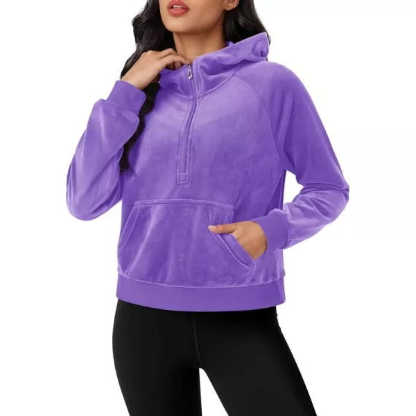 MAGCOMSEN Womens Hoodies Half-Zip Cropped Velour Sweatshirts Long Sleeve Fleece Pullover with Pocket Casual Outfits
