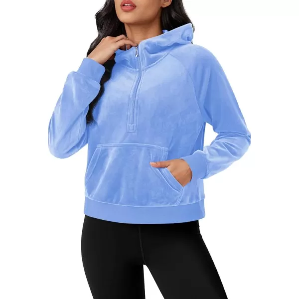 MAGCOMSEN Womens Hoodies Half-Zip Cropped Velour Sweatshirts Long Sleeve Fleece Pullover with Pocket Casual Outfits