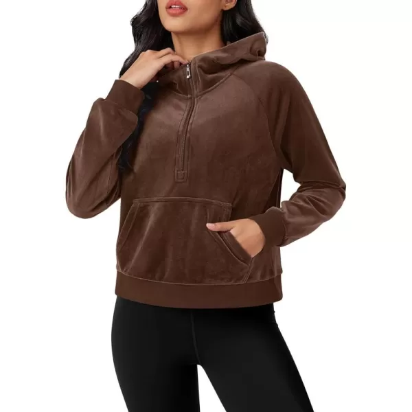 MAGCOMSEN Womens Hoodies Half-Zip Cropped Velour Sweatshirts Long Sleeve Fleece Pullover with Pocket Casual Outfits