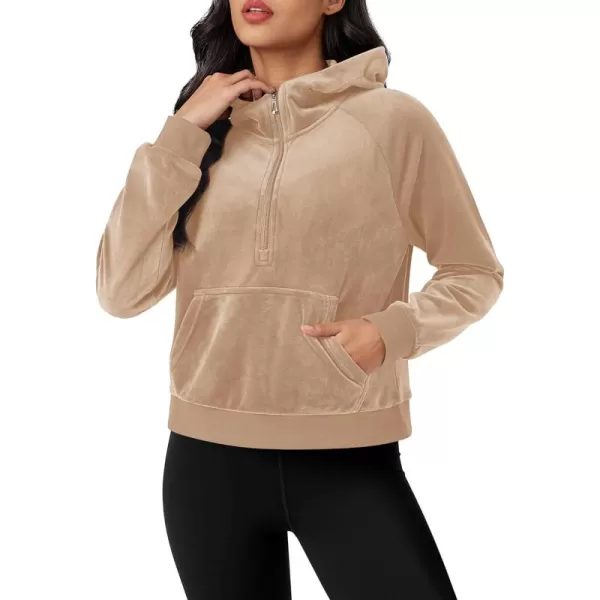 MAGCOMSEN Womens Hoodies Half-Zip Cropped Velour Sweatshirts Long Sleeve Fleece Pullover with Pocket Casual Outfits