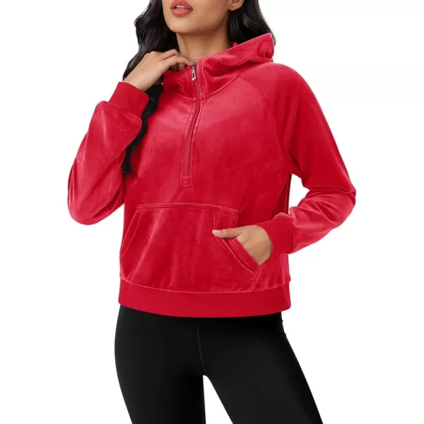 MAGCOMSEN Womens Hoodies Half-Zip Cropped Velour Sweatshirts Long Sleeve Fleece Pullover with Pocket Casual Outfits