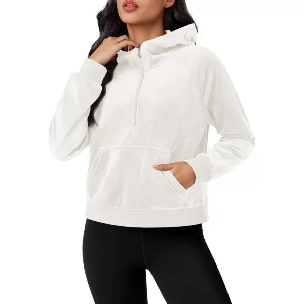MAGCOMSEN Womens Hoodies Half-Zip Cropped Velour Sweatshirts Long Sleeve Fleece Pullover with Pocket Casual Outfits