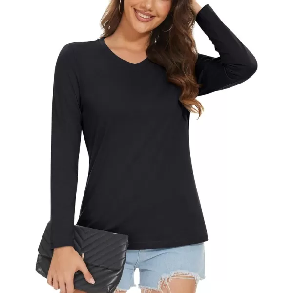 MAGCOMSEN Women's Long Sleeve V Neck T Shirts Cotton Basic Tee Shirts Soft Solid Cassic Breathable Casual Summer Tops