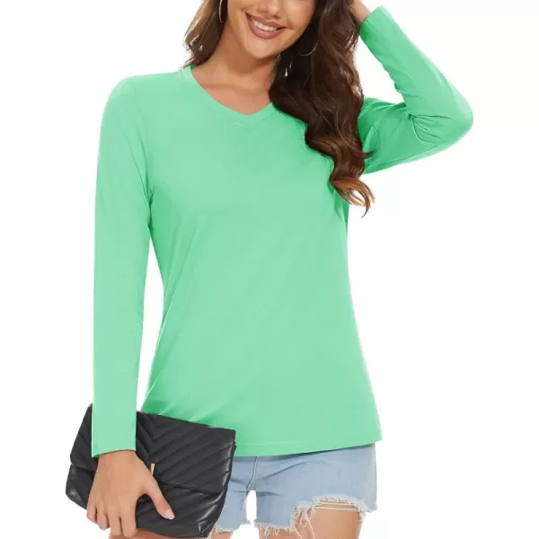 MAGCOMSEN Women's Long Sleeve V Neck T Shirts Cotton Basic Tee Shirts Soft Solid Cassic Breathable Casual Summer Tops