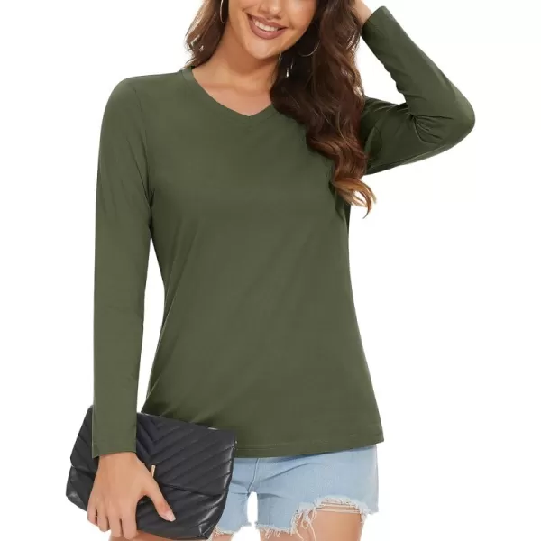 MAGCOMSEN Women's Long Sleeve V Neck T Shirts Cotton Basic Tee Shirts Soft Solid Cassic Breathable Casual Summer Tops