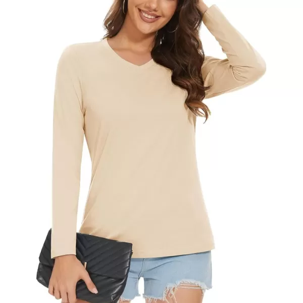 MAGCOMSEN Women's Long Sleeve V Neck T Shirts Cotton Basic Tee Shirts Soft Solid Cassic Breathable Casual Summer Tops