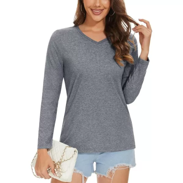 MAGCOMSEN Women's Long Sleeve V Neck T Shirts Cotton Basic Tee Shirts Soft Solid Cassic Breathable Casual Summer Tops