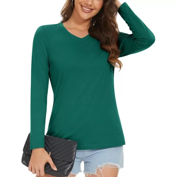 MAGCOMSEN Women's Long Sleeve V Neck T Shirts Cotton Basic Tee Shirts Soft Solid Cassic Breathable Casual Summer Tops